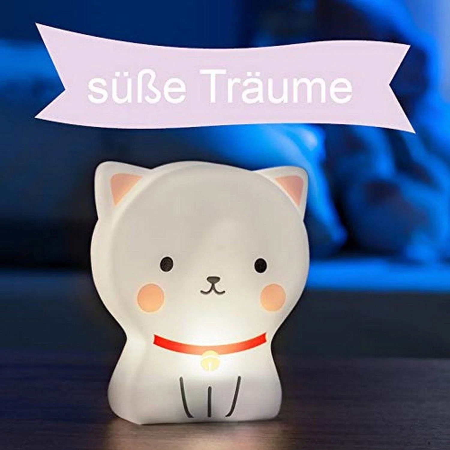 LED Nachtlicht Katze – Warmweißes Licht, Timer-Funktion, Batteriebetrieb